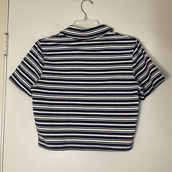 Russell Athletics striped blue crop top half zip polo top size Medium - Picture 5 of 5